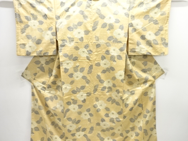 JAPANESE KIMONO / ANTIQUE KIMONO / SILK / HAND WOVEN TSUMUGI / FLOWERS